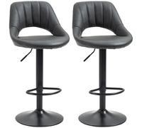 Barstools Set of 2 Grey PU Leather 47x52x90-110cm Adjustable Swivel Footrest x2