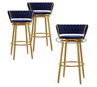 Barstools Set of 3, Velvet Swivel Bar Stools with Back and Footrest, Tall Bar Chairs for Dining Room Kitchen Counter (Blue-1,75cm)