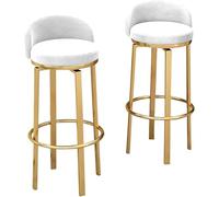 Barstools Set of Swivel Bar Chairs, Kitchen Dining Counter Stools with Velvet Upholstered, Low Back, Footrest and Gold Metal Legs, 25.6/29.6" (White,75cm)