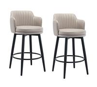 Barstools Swivel Bars Chair Bar Set of 2 with Back Kitchen Island Bar Stools Counter Height with Arms, Nappa Leather Black Metal Legs Black Footrest for Pub Home Bar Dining Room ( Color : Khaki , Size