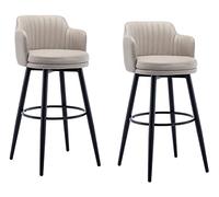 Barstools Swivel Bars Chair Bar Set of 2 with Back Kitchen Island Bar Stools Counter Height with Arms, Nappa Leather Black Metal Legs Black Footrest for Pub Home Bar Dining Room ( Color : Khaki , Size