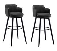 Barstools Swivel Bars Chair Bar Set of 2 with Back Kitchen Island Bar Stools Counter Height with Arms, Nappa Leather Black Metal Legs Black Footrest for Pub Home Bar Dining Room ( Color : Black , Size