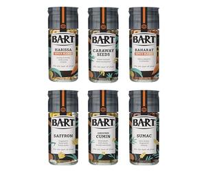 BART Middle Eastern Spice Collection - Sumac, Caraway Seeds, Saffron, Baharat Spice Blend, Harissa Spice Blend, Ground Cumin - Ideal for Middle Eastern Cooking (6 Jar Bulk Buy Set)