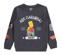 Bart Simpson Boys Crewneck Sweatshirt - Bart, Homer, Lisa and Maggie Simpson Pullover with Embroidered Sleeve Patches, Charcoal Sky, 10-12