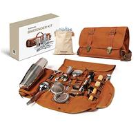 Bartender Bag Travel Bartender Kit Professional Bartender Tool Bag Portable Cocktail Leather Case with 20 Bar Tools Set Similar to Briefcase for Bartending at Bars House Party Traveling Camps