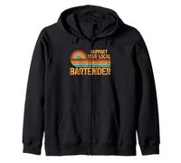 Bartender Design Support Your Local Retro Bar Tips Tipping Zip Hoodie