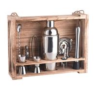 Bartender Kit, 11 - Piece Cocktail Set Stainless Steel Drink Shaker Bar Set with Wooden Storage Rack - Dishwasher Safe, Perfect Cocktail Set for Drink Mixing, Home, Bar and Parties