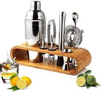 Bartender Kit, Cocktail Shaker Set with Bamboo Stand, 10-Piece Bar Tools, Stainless Steel Martini Shaker, Professional Bartending Tools
