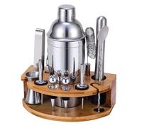 Bartender Kit with Bamboo Stand, 12 Pieces 25 oz Cocktail Shaker Set with All Bar Tools Set for Drink Mixing, Cocktail Lovers Bartender (Silver)