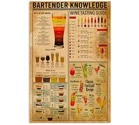 Bartender Knowledge Metal Tin Signs Bartending Infographics Reading Posters Beginner's Guide Retro Plaques Bars Man Caves Home Wall Decor 12x16 Inches