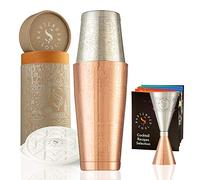 Bartender Soul Exclusive Boston Cocktail Shaker - Décoco Copper Basic, Stainless Steel - Professional Set with Jigger, 2 Coasters, Recipes Guide