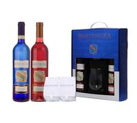 Bartenura Gift Set - Classic Blue Bottle Moscato and Malvasia Red Wine with 2 Glasses - Premium Italian Wine Selection, For Her, Seasonal, and Special Occasions