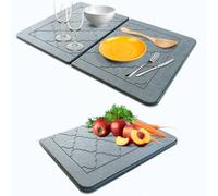 BARTEQ Stone Dish Drying Mat Large - Foldable Diatomaceous Stone Drying Mat for Kitchen Counter | Fast Absorbtion | Non-Slip Quick Drying Stone | 23.6” X 15.4 X 0.5” | Moroccan Trellis Grey