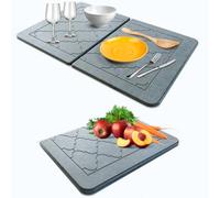 BARTEQ Stone Dish Drying Mat Large - Foldable Diatomaceous Stone Drying Mat for Kitchen Counter | Fast Absorbtion | Non-Slip Quick Drying Stone | 23.6” X 15.4 X 0.5” | Moroccan Trellis Grey