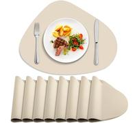 BARTHKIT Placemats Set of 8, Heat Resistant Leather Placemats Double Layer, Soft Waterproof Round Table Mats Easy to Clean for Kitchen Dining Room Coffee Office Table, Beige