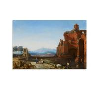 Bartholomeus Breenbergh Paint (Italian Landscape with The Aurelian) Poster Canvas Artwork for Bedroom Living Room Decor 16x24inch