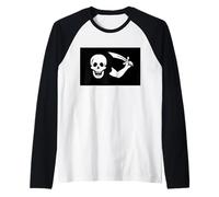 Bartholomew Roberts Pirate Flag Jolly Roger Skull Captain Raglan Baseball Tee