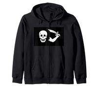 Bartholomew Roberts Pirate Flag Jolly Roger Skull Captain Zip Hoodie