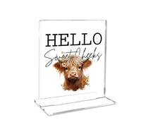 Barthroom Highland Cow Decor Housewarming New Home Birthday Gifts for Women Men Wife Husband Neighbor Friends Hello Sweet Cheeks Acrylic Sign Shelf Table Laundry Room Home Decor