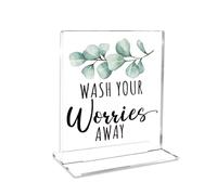 Barthroom Shelf Decor Housewarming New Home Birthday Gifts for Women Men Wife Husband Neighbor Friends Wash Your Worries Away Acrylic Sign Shelf Desk Laundry Room Home Decor