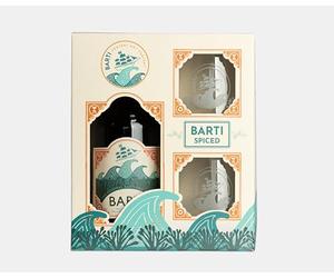 Barti Spiced Rum 70 ift Set with 2 Glasses | Smooth & Vibrant with Vanilla, Clove, Cinnamon & Seaweed Infusion | Perfect for Sipping or Mixing | Welsh-Made | Luxury Gift Box