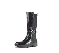 BARTIUM Girls Black Patent Knee High Boots Heart Buckle Design Kids Side Zip Non Slip Sole Comfortable Toddler Girls Winter School PU Boots UK Size 10-2.5