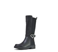 BARTIUM Girls Black Patent Knee High Boots Heart Buckle Design Kids Side Zip Non Slip Sole Comfortable Toddler Girls Winter School PU Boots UK Size 10-2.5