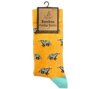 Bartleby Bamboo Blend Funky Badger Print Crew Socks, Turquoise and Yellow, Casual Style, Breathable, Adult Size (Yellow)