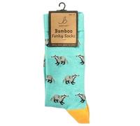 Bartleby Bamboo Blend Funky Badger Print Crew Socks, Turquoise and Yellow, Casual Style, Breathable, Adult Size (Turquoise)