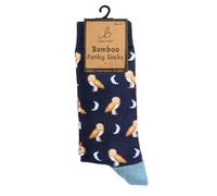 Bartleby Bamboo Blend Funky Barn Owl Print Crew Socks, Navy Blue and Light Blue, Casual Style, Breathable, Adult Size 4-7