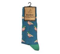 Bartleby Bamboo Blend Funky Mallard Duck Print Crew Socks, Blue and Green, Casual Style, Breathable, Adult Size 4-7