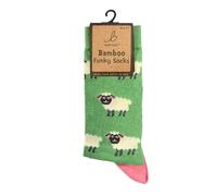 Bartleby Bamboo Blend Sheep Pattern Socks, Green and Pink, Size 4-7
