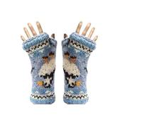 Bartleby Blue Adult Unisex Wool Hand Knitted Sherpa Lined Fingerless Tube Gloves - Puffins