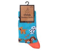 Bartleby® Childs Bamboo Socks, Dog Print, Teal with Coral Toe, Size 9-12, Fun Novelty Kids' Crew Socks