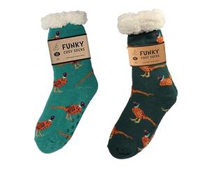 Bartleby Funky Cosy Men’s Socks | Sherpa Lined Thermal Bed Socks Non-Slip Sole | Super Soft, Warm | TOG 3.1 - Golden Pheaseant 1 Pair (Colour Chosen At Random)
