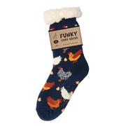 Bartleby Funky Cosy Sherpa Slipper Socks 3.1 Tog Uk 4-8 -Colourful Chickens