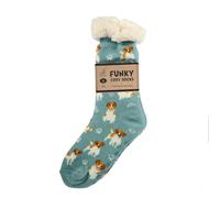Bartleby Funky Cosy Sherpa Slipper Socks 3.1 Tog Uk 4-8 -Jack Russell