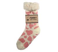 Bartleby Funky Cosy Sherpa Slipper Socks 3.1 Tog Uk 4-8 -Pink Cow Patch