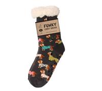 Bartleby Funky Cosy Sherpa Slipper Socks 3.1 Tog Uk 4-8 -Trendy Sausage Dog