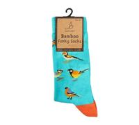 Bartleby Garden Birds Bamboo Blend Pattern Socks, Size 4-7 (Turquoise)