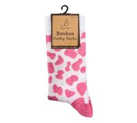 Bartleby Ladies Funky Bamboo Socks Pink Cow Pattern Size 4-7