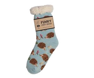 Bartleby Ladies Hedgehog Sherpa Socks - Blue, Size 4-8, 1 Pair