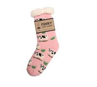 Bartleby Ladies Sherpa Socks - Black & White Cow Design