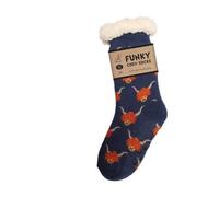 Bartleby Ladies Sherpa Socks - Highland Cow - Women's - Adult Women - Female - Slouch Socks - Socks - 1 Pair - Black & White - Size 4 - 8