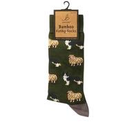 Bartleby Sheep Dog and Sheep Pattern Bamboo Blend Crew Socks, Green Casual Socks for Men, Size 6-11, Classic Style