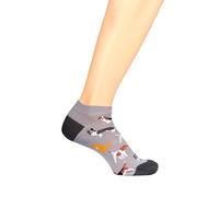 Bartleby Soft Trainer Socks for Men, Grey Dog Print, Low Cut, Built-In Arch Support, Size 6-11