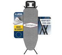 Bartnelli by Rorets Ironing Board Made in Europe | Iron Board with 4 Layered Cover & Pad, Height Adjustable up to 36" Features A Safety Iron Rest, 4 Steel Legs, for Laundry Room or Dorm Use (43x13)