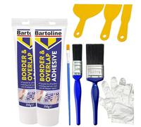 Bartoline Border & Overlap Adhesive Tube - 2 Pack (250g Each) | Complete Wallpaper Border Application Kit with 1" & 2" Paintbrushes, Detail Brush, 3pc Putty Scraper Set & Gloves