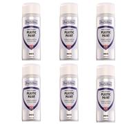 Bartoline Direct to Plastic White Spray Paint 400ml - 6 Pack Premium Plastic Spray Paint | Built-in Primer, Undercoat & Topcoat | Weather Resistant Smooth Finish | For Furniture, Bumpers & DIY