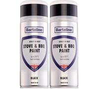 Bartoline Direct to Rust Stove and BBQ Paint Black 400ml Matt Finish Heat Resistant Spray up to 200°C No Primer Needed All-in-One Paint for BBQs, Stoves, Fireplaces, Pipes and Automotive (Pack of 2)